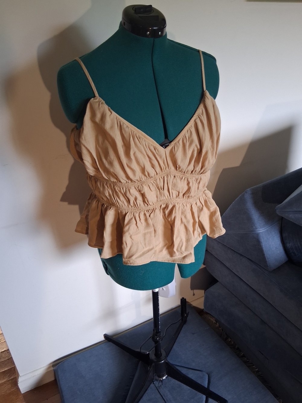 LOFT Tan Spaghetti Strap Peplum Cami Top